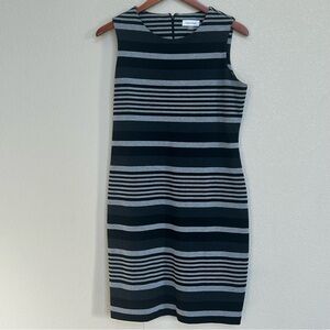 Calvin Klein Sleeveless Black Gray Striped Sheath Dress Women’s Size 10 Career